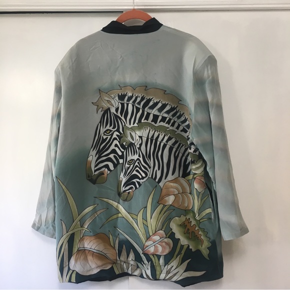 Vintage Carol Peterson Silk Blazer Jacket Green Zebra size 1X - Picture 2 of 16